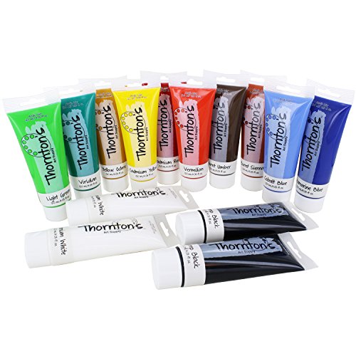 Thornton's Art Supply Acrylic Paint Tubes, Assorted Colors, Set of 14 (120ml Tubes)