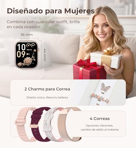 Iaret Women's Smartwatch, 46 cm Smartwatch with 4 Straps, Bluetooth Calls, Sleep Monitor/Heart Rate/SpO2/Menstrual Monitor, 110+ Sports Modes Activity Bracelet for iOS/Android