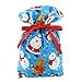 VZWraps North Pole Buddies Reusable Christmas Bag - Santa, Snowman, Reindeer on Blue Fabric (Standard 10 Inches Wide by 15 Inches High)
