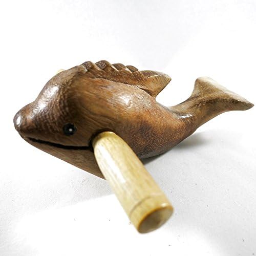Wooden dolphin with stick Dancing Small Bottle-Nosed Dolphin -Affordable Endangered Animal Dolphin Shaker Gift for your Little One (Clear Coated)