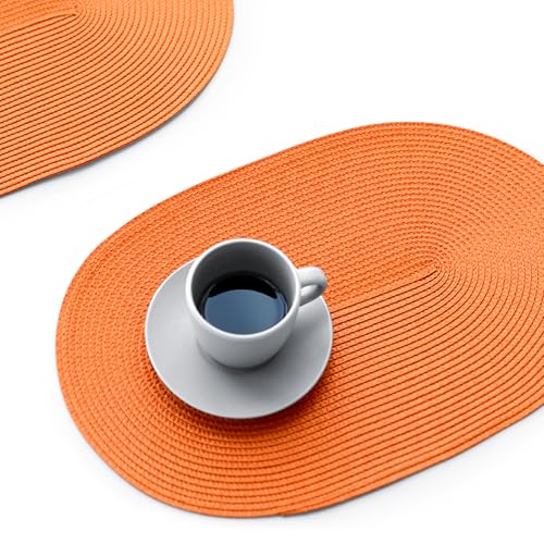 FunWheat Lot de 6 Sets de Table ovales tressés pour Tables de Salle à Manger, tissés, lavables, antidérapants et Brillants, 38,1 cm (Orange Ovale, 6 pièces)