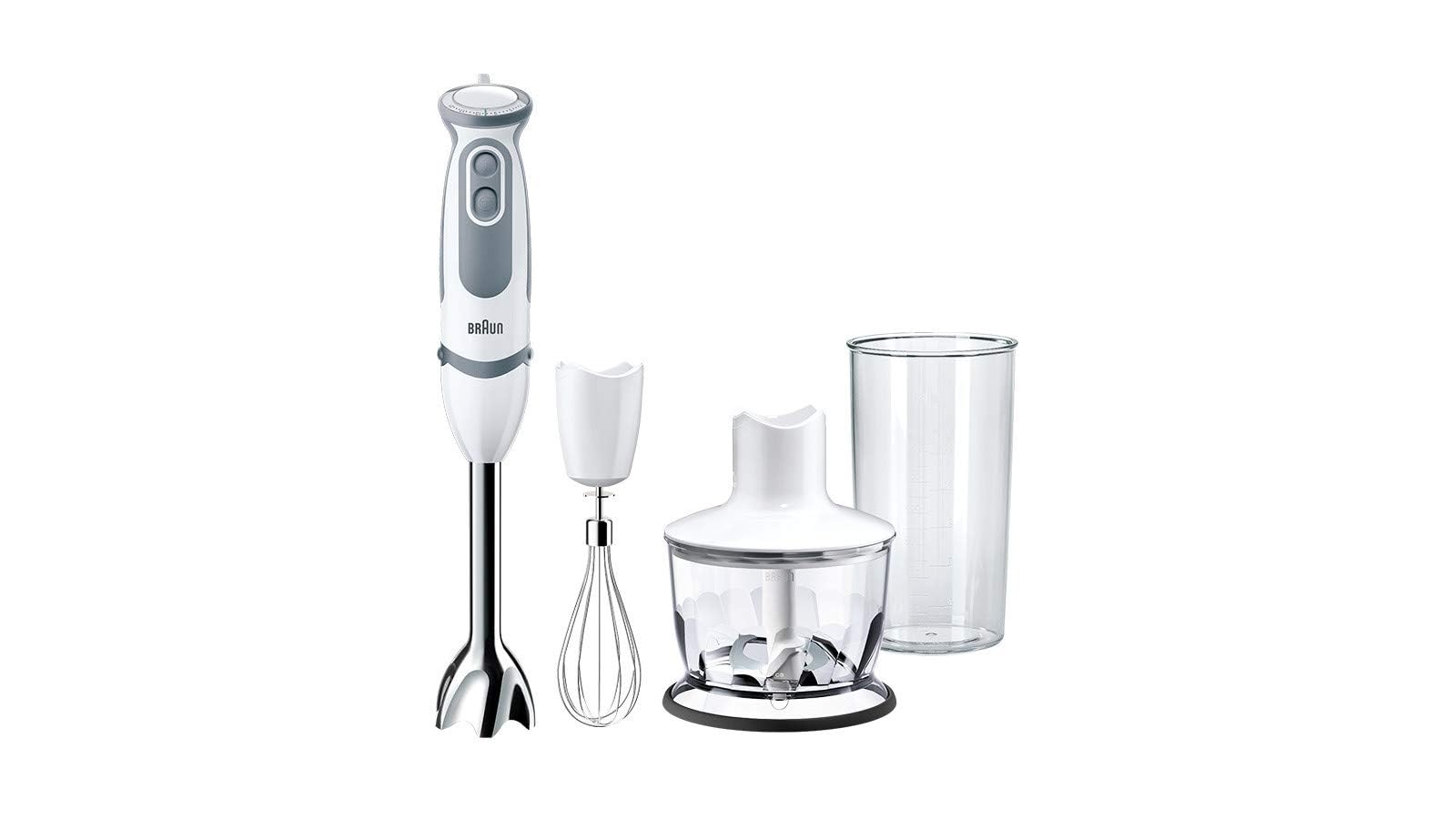 Braun MultiQuick5 Vario MQ5235WH MINIPIMER CON 5 ANNI DI ASSISTENZA, Frullatore, 21 velocità, Dotato di tritatutto da 500ml, frusta e Bicchiere da 600ml, Potenza 1000W, 3 accessori, bianco/grigio