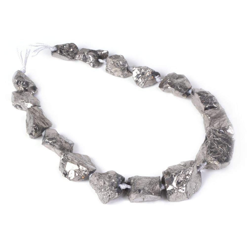 Silver Coated Clear Quartz Crystal Nugget Raw Graduated Beads Strand 2mm Hole Drilled