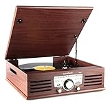 Sunstech PXR3 - Tocadiscos (33 y 45 rpm, USB, AM/FM), color marrón