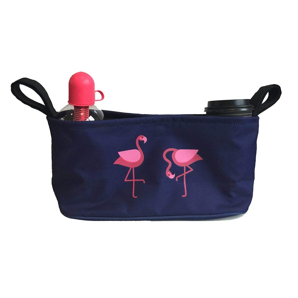 BundleBean - Buggy Organiser - Storage Bag for Pushchairs - Includes Nappy Pouch - Universal Fit with Handlebar of Any Pushchair or Stroller (Navy Flamingo)
