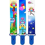 Premium Pacifier Clips by KiddosArt. Set Of 3, 2-Sided Of OWLS Art, Stunningly Designed Pacifier Holder, Pacifier Leash, Baby Pacifier Clips for Girls and Boys. Baby Shower Gift.