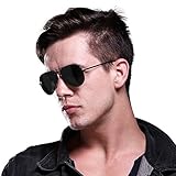 MT.MIT Classic Aviator Polarized Metal Frame Sunglasses 100% UV Protection (Black)