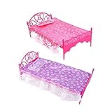 Topseller Plastic Mini Bed with Pillow and Sheet for Barbie Dolls Dollhouse