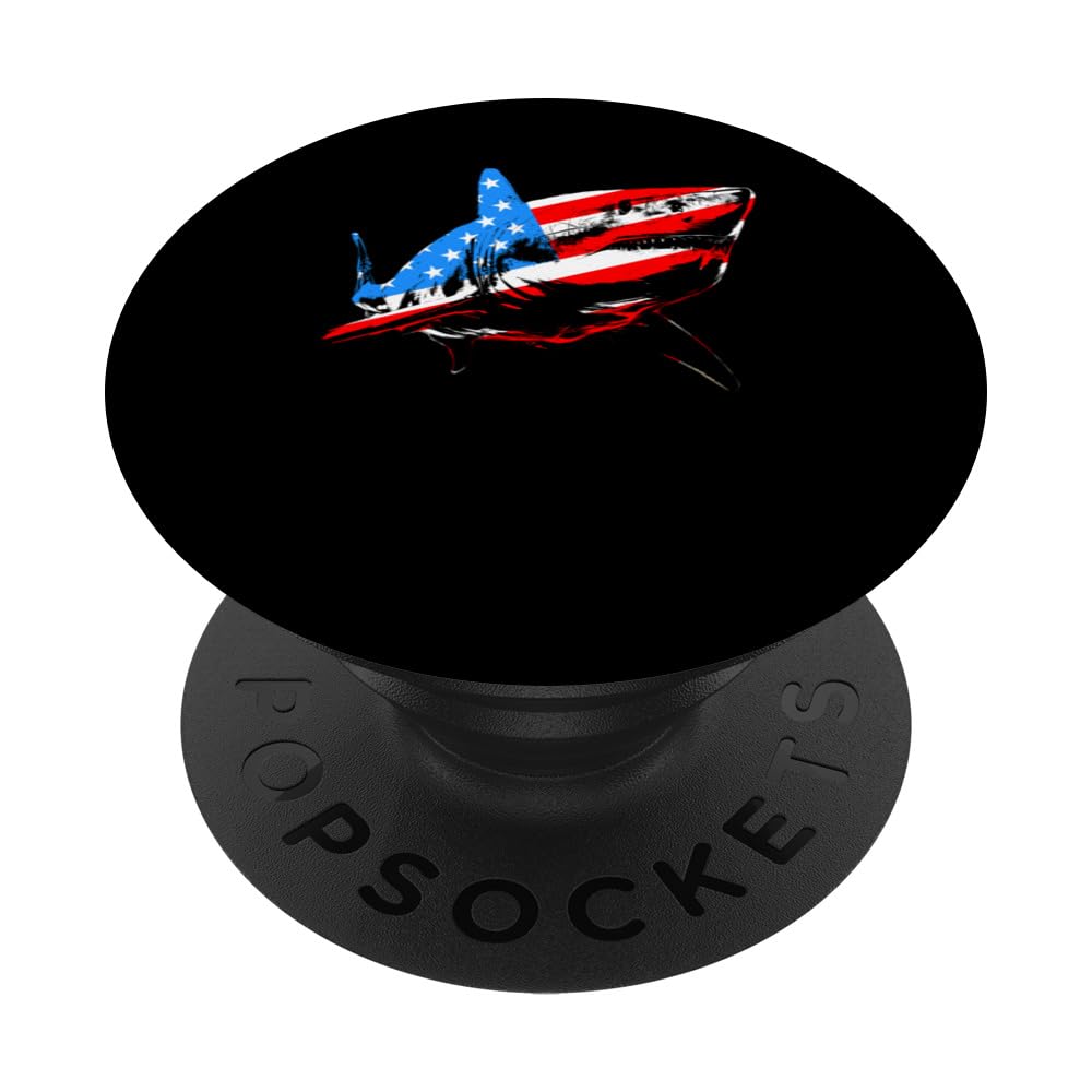 Shark 4th Of July American Flag Scuba Diving Jawsome Patriot PopSockets Swappable PopGrip