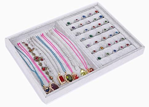 ZJKJ Jewelry Ring Display Tray Velvet Necklace Showcase Cufflinks Storage Holder Organizer Grey