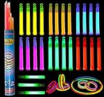 Glow Sticks, 52 Pieces Including 28 6" Long 0.6" Extra Thick Premium Industrial Grade Glow Sticks (3 in Whistle Shape) and 24 8" Long Multicolor Glow Stick Bracelets. by Joyin Toy