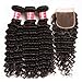 Nadula Brazilian Deep Wave 3 Bundles With Closure 8A 100% Unprocessed Brazilian Remy Virgin Human Hair Bundles Weave Natural Color (12 with 14+16+18)