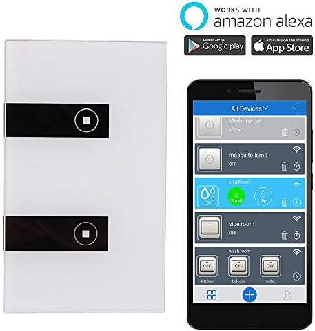 WiFi Smart Touch Switch (N wire required), Work with Alexa control Led wall light via phone anytime (2 Gang)