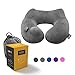 M Pillow Premium Inflatable Travel Neck Pillow, Rest Easy, Super Comfy Ergonomic Design, Inflate with Hand, Luxury Velvet Washable Cover, Hygienic, Easy to Use and Pack, One Year Warranty (Grey)