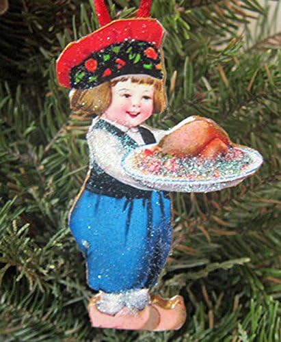 Dutch Boy Turkey Ornament Handcrafted Wooden Christmas Decoration, Clapsaddle Antique Postcard, Wooden Shoes, Hostess Thanksgiving Gift