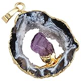 SUNYIK Irregualr Natural Agate Quartz Geode Druzy Pendant Necklaces for Women,Healing Crystal