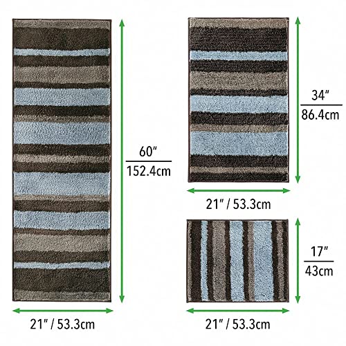 mDesign Assorted Microfiber Striped Rugs for Bathroom Vanity, Tub/Shower Water Absorbent