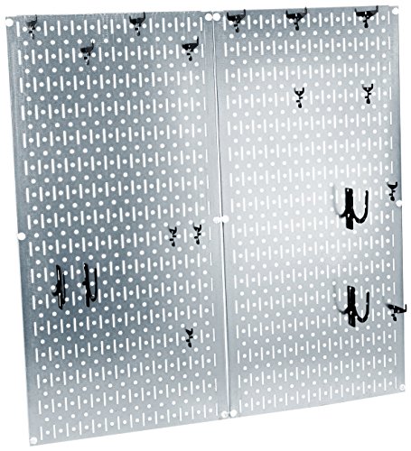 Wall Control Kitchen Pegboard Organizer Pots and Pans Pegboard Pack Storage and Organization Kit with Metallic Silver Pegboard and Black Accessories