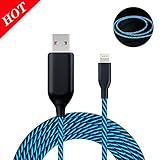 iPhone Cables,MKDGO 360 Degree Light Visible Flowing LED Light Up Fast Charger Lightning to USB Cable Sync Data Corde for iPhone X/8/7/7 Plus/6s/6s Plus/6/6 Plus/5s/5c/iPad/iPod(3ft Black)