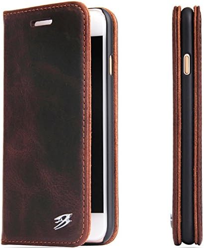 Fierre Shann iPhone 8 iPhone 7 Case Genuine Leather Flip Kickstand Phone Case with Card Slot, Gift Box. (Dark Brown for iPhone8) Wallet Case for iPhone7