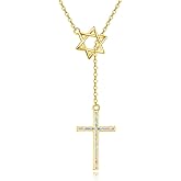 YAFEINI Star of David Necklace S925 Sterling Silver Star of David Cross Y Necklace Christian Cross Jewelry Gifts for Women Wife Mom