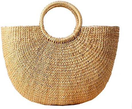 Andear Womens Vintage Straw Woven Handbags Casual Beach Vacation Large Tote Bags With Round Handle Ring 2#