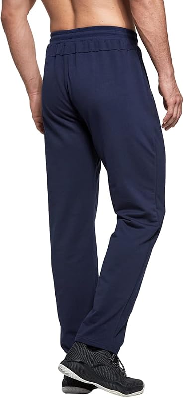 Calças de fato de treino desportivas desportivas de homem, calças casuais soltas e direitas com bolsos com fecho azul, L