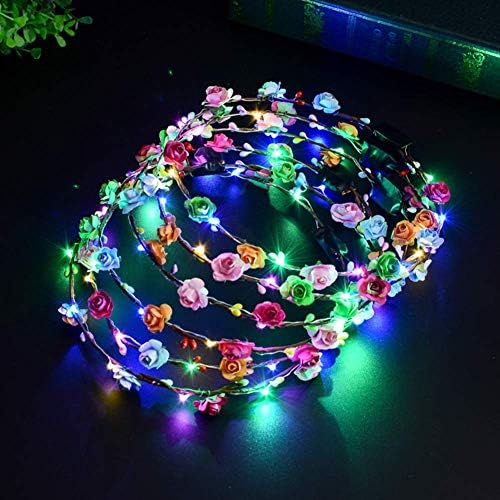 LED Flower Headband, SunBeter 10Pcs LED Light Up Wreath Headband Crown Garland Hairband for Women Girls Hair Accessories Birthday Wedding Night Masquerade Party Photo Props