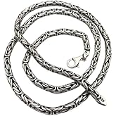Takilingo Solid 925 Sterling Silver Men's King Byzantine Round Chain Necklace, Italian Chain,