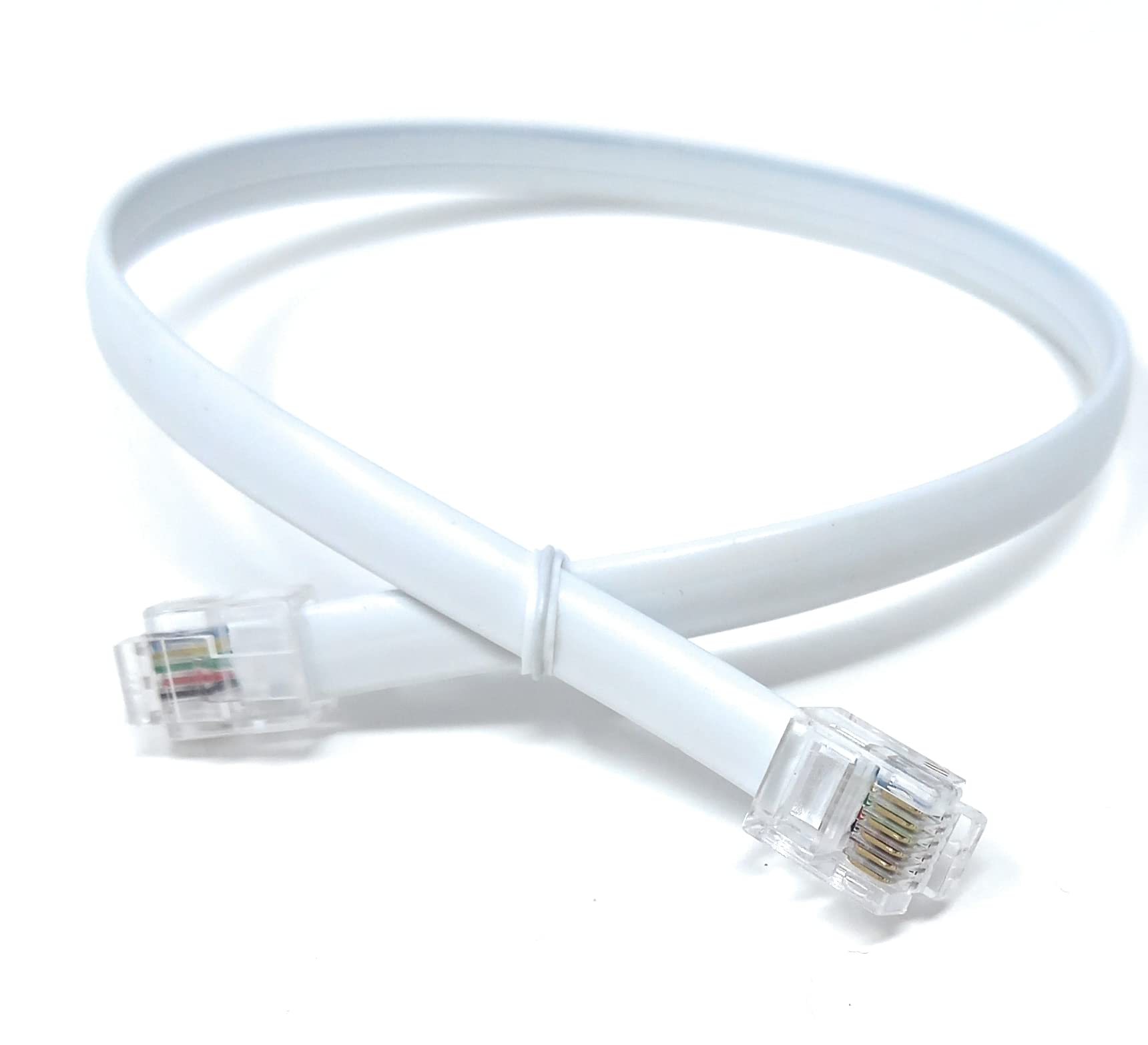 DRUT 30cm FLAT RJ12 to RJ12 6P6C Cable Lead Plug to Plug RJ11 with 6 pin Wire 1ft White