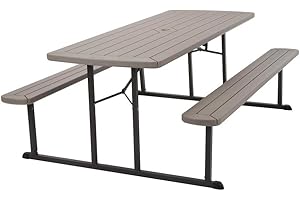 COSCO Outdoor Living 6 ft. Folding Picnic Table, Taupe Wood Grain with Brown Legs