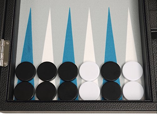 13-inch Premium Backgammon Set - Travel Size - Black Board, White and Astral Blue Points