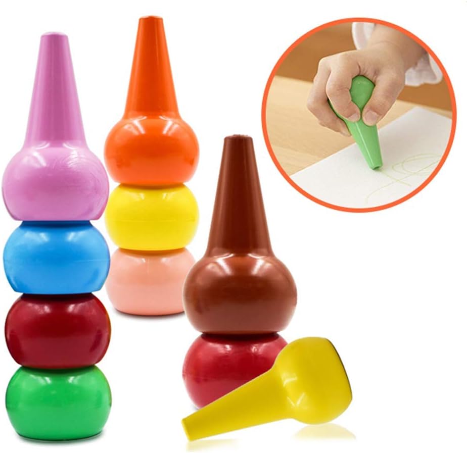 Baby Crayons 12 Colors Finger Crayons Painting Pencil Sticks Washable for Toddlers,Kids,Children,Boys and Girls,MeteorShower Safety and Non-Toxic Stackable Crayons: Office Products