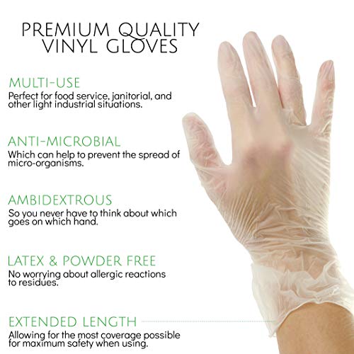 Plasticpro Disposable Vinyl Gloves Powder Free Plastic, Clear,Allergy