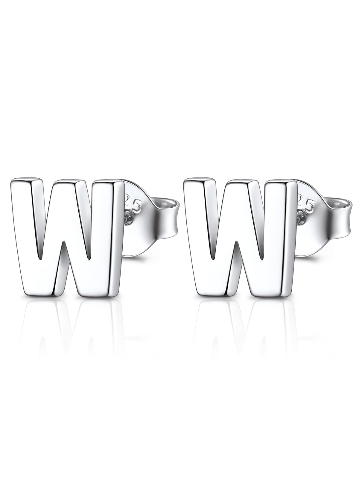 FOCALOOK Stud Earrings for Women Sterling Silver Initial Earring 925 Letter W Silver Ear Studs Personalized Alphabet Jewelry Hypoallergenic Meaningful Gifts for Womens