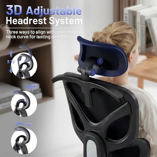 Coscendo Ergonomic Office Chair with Headrest and Lumbar Support, Black | Height Adjustable, Lockable Reclining Backrest, 150 KG Max Load, Breathable Mesh, Flip-Up Armrests for Home & Office