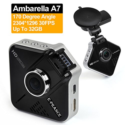 E-PRANCE New Arrival Ambarella A7 Chip Sunty Sandy A730 Car DVR Recorder + FHD 1296P + H.264 + 170 Degree Wide Angle View + MOV + G-SENSOR + 16GB Memory Card