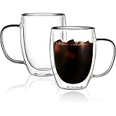 CNGLASS 12oz Double Walled Glass Coffee Mugs,Insulated Glass Mugs with Handle,Clear Espresso Cups for Latte,Cappuccino,Tea Bag,Set of 2