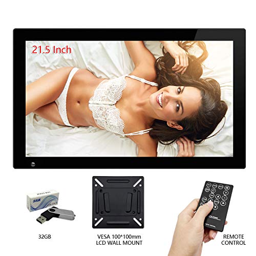 SSA 21.5 Inch Large Digital Picture Frame with Hu Motion Sensor LCD Advertising Player with 1080P High Resolution LCD AV HDMI Input VESA with Wall Mount (Include 32GB USB Stick)