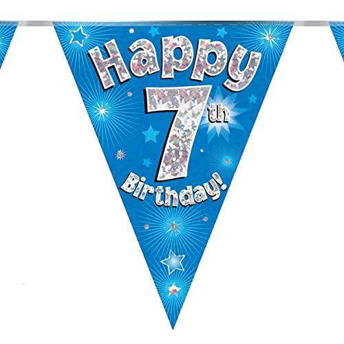 7th Birthday Blue Birthday Party Flag Banner Bunting Age 7