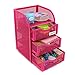 EasyPAG Mesh Desk Accessorie Organizer 3 Drawer Office Supplies Caddy, Pink