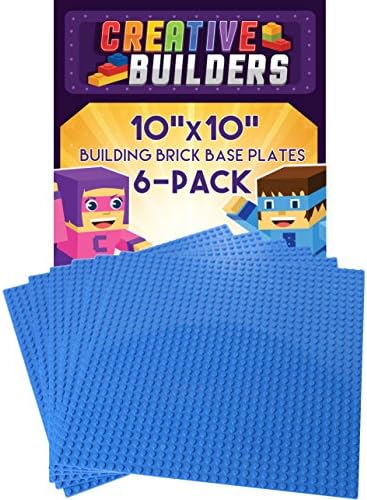 Creative Builders, Set of 6 Blue Baseplates, Extra Large 10X10 inch, LEGO compatible