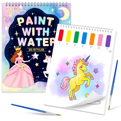 Paint with Water Coloring Books for Kids,Unicorn Theme Mess Free Watercolor Painting Papers Sets for Toddlers,Water Color Paint Kit,Art Craft Birthday Gift for Ages 1-3, 4-8