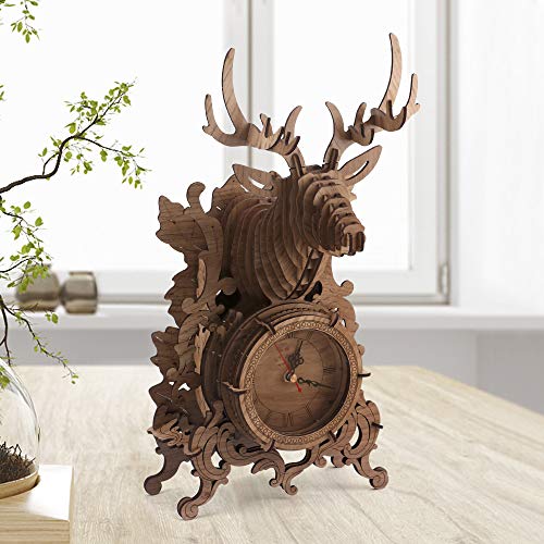 nicknack 3D Jigsaw Puzzle Wooden Reindeer Desk Clock 52 PCS (Dark