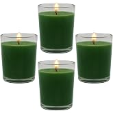 4 Packs Unscented Green Votive Candles in Glass, 2 Inch Natural Soy Wax Scentless Candles for St. Patrick's Day Wedding Party Home Holidays Relaxation Spa, 12-15 Hour Burning Time