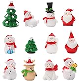 CLISPEED 12pcs Christmas Mini Santa Snowman: Resin Snow Figurines for Tabletop Home Office Decor