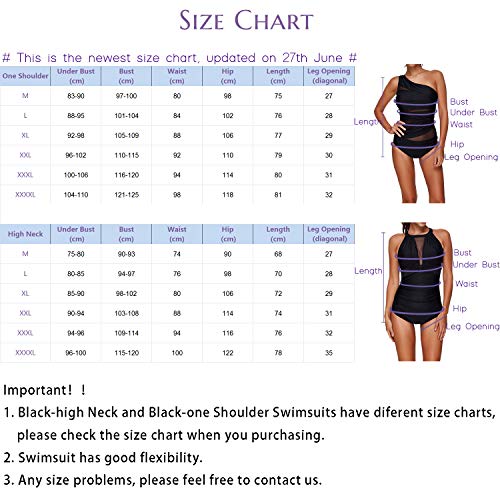 UPhitnis Damen Badeanzug High Neck Netzartiger Schwimmanzug Monokini Falten One Piece Bademode Badebekleidung, L… – Bild 3