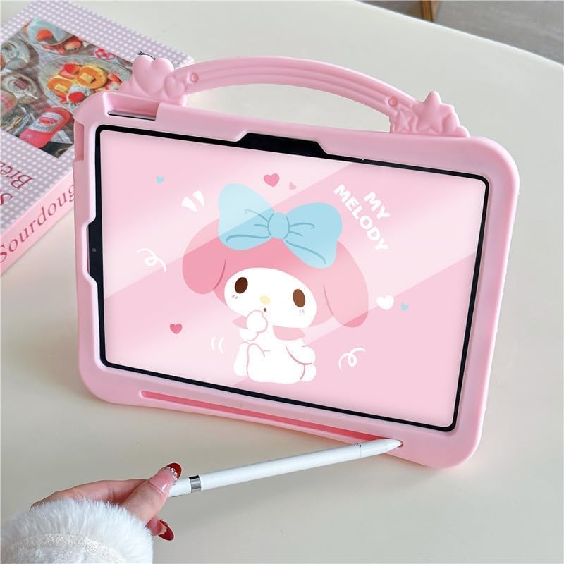 Kids Case for iPad (A16) 11th/10th Generation (2025/2022), Cartoon Thickened Silicone Full-Coverage Shock-Absorbing, Adjustable Stand, Handle, Pen Holderand and Lanyard (Pink, iPad (A16) 11th/10th)