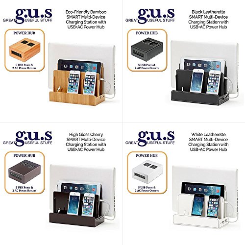 G.U.S. Multi-Device Charging Station Dock & Organizer - Multiple Finishes Available. for Laptops, Tablets, and Phones - Strong Build, Smart White Leatherette with USB+AC Power Hub (8A/40W) - Thumbnail 2