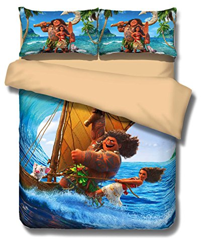 3D Moana Cartoon Bedding Sets - MeMoreCool Polyester Reactive Printing No Fading No Filler Only Cover American Size King 3PC